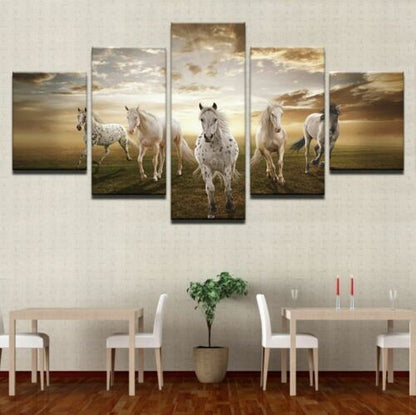 White Horse group Running 5 Pcs Canvas Wall Art Paint Poster Home Decor