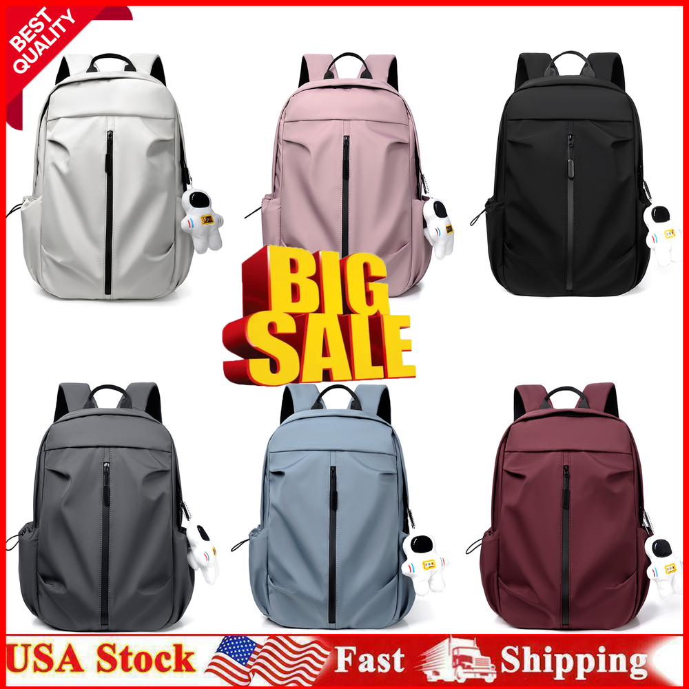 Backpack Men Laptop Backpacks Oxford Black Solid High School Bags w/ Pendant