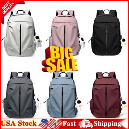 Backpack Men Laptop Backpacks Oxford Black Solid High School Bags w/ Pendant