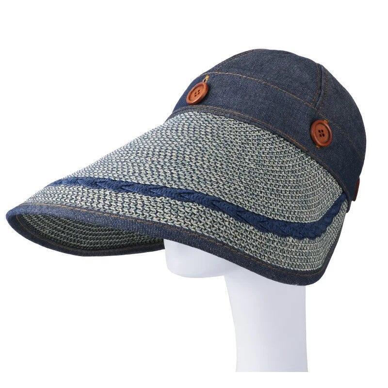 Women Large Brim Floppy Hat Wide Straw Button Caps Summer Beach Sun Visor Hats
