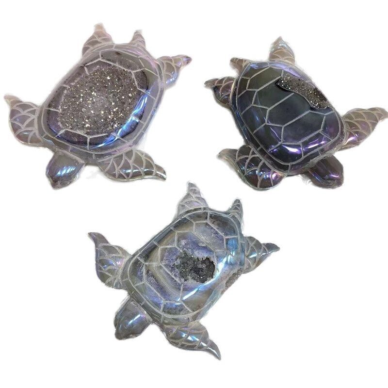 Tortoise Crafts Natural Crystal Angel Aura Agate Geode Healing Stones Home Decor