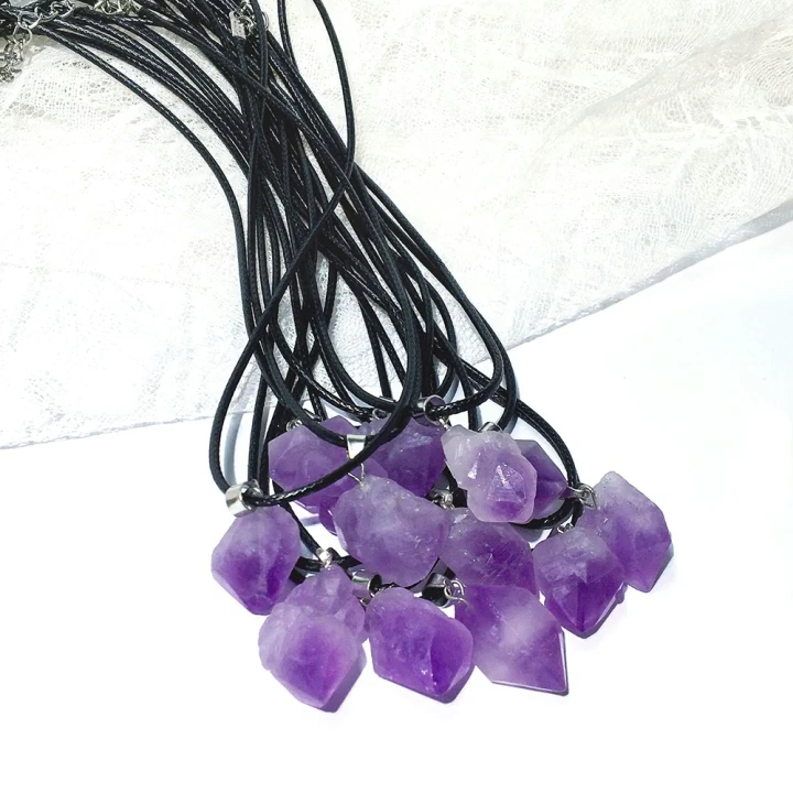 Women Bracelets Natural Amethyst Irregular Healing Stone Crystal Necklace Charms