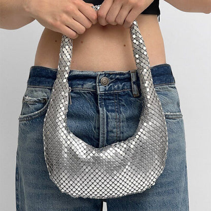 Mesh Shoulder Bags Silver Handbag Hobos Purse Small Underarm Bag 25.5*21.5*2 CM