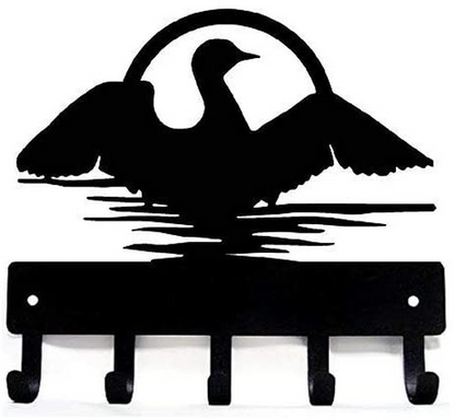 Loon on Water Key Rack Hanger - 6 inch Wide/9 inch wide Metal Wall Art
