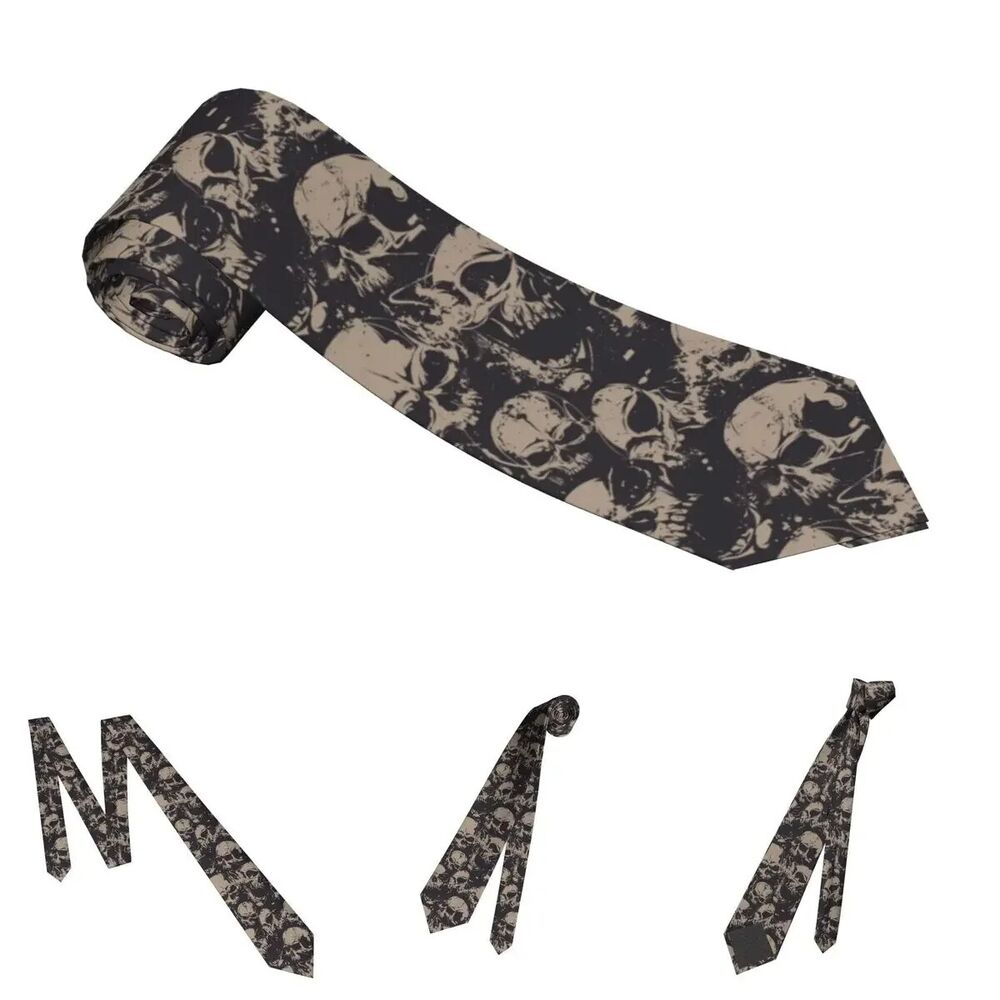 Men Necktie Polyester Grunge Pattern Skull Rock Fashion Classic Wear Tie 145x8cm