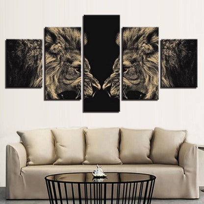 Roaring Lion Reflection 5 Panel Canvas Print Wall Art Poster Home Decoration