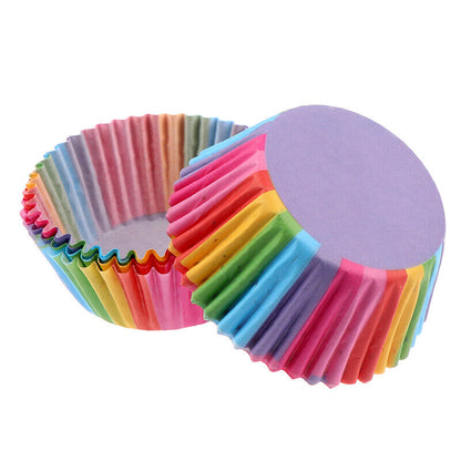 100 Pcs Rainbow Color Cupcake Liner Baking Cupcake Paper Cake Bag Tray Pan M-ca