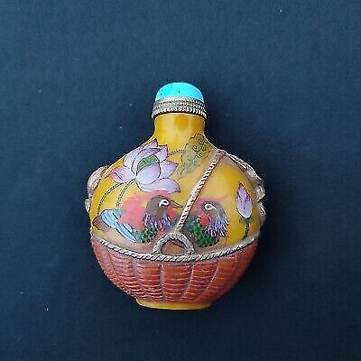 collection imperial yellow peking glass snuff box bottles painting gilding bird