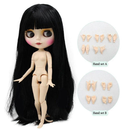 Nude Blythe Doll from Factory 12" Jointed Body Matte Face White Skin Black Hair