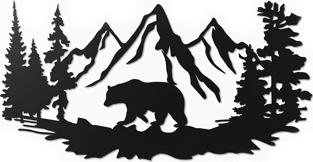 17.5”X9” Bear Wall Art for Cabin Hunting Pine Tree Cabin Lodge Metal Wall Decor