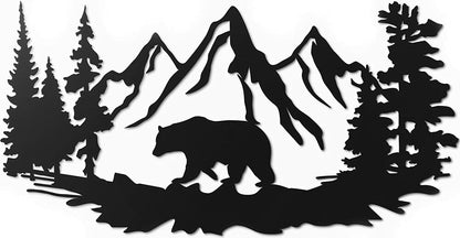 17.5”X9” Bear Wall Art for Cabin Hunting Pine Tree Cabin Lodge Metal Wall Decor