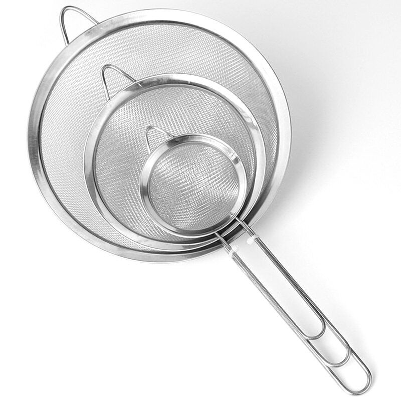 Fine Mesh Strainer Set of 3 Stainless Steel Sieve with Nut Milk Bag Sifter Metal