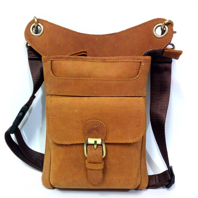 Crazy Horse Leather Mens Motorcycle Drop Leg Bag Tactical Thigh Waist Fanny Pack