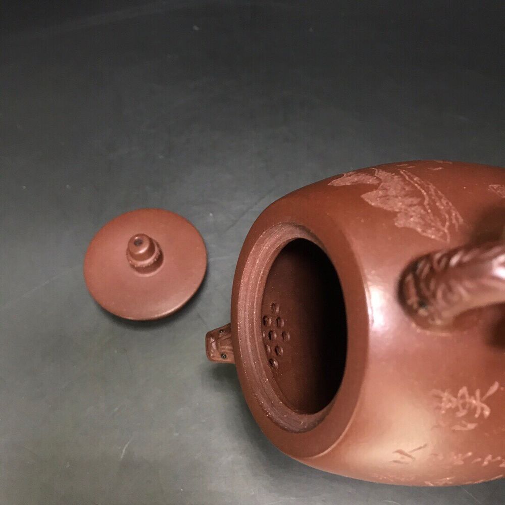 vintage chinese yixing purple clay teapot zisha ceremony carving Collectible art