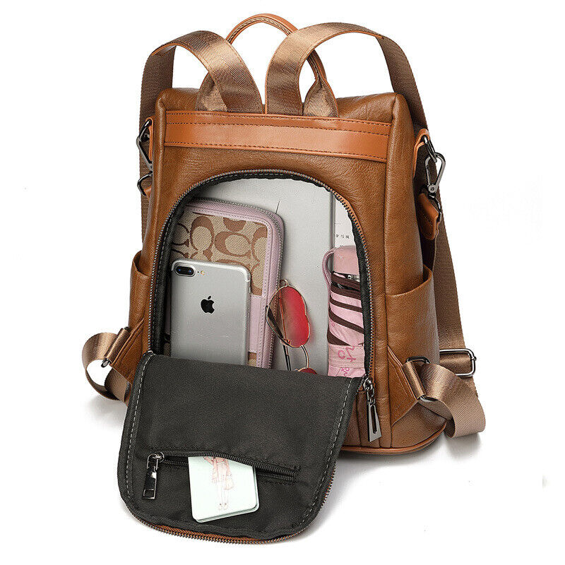 Ladies Leather Backpack Purse Anti-Theft Rucksack Travel Bag Satchel