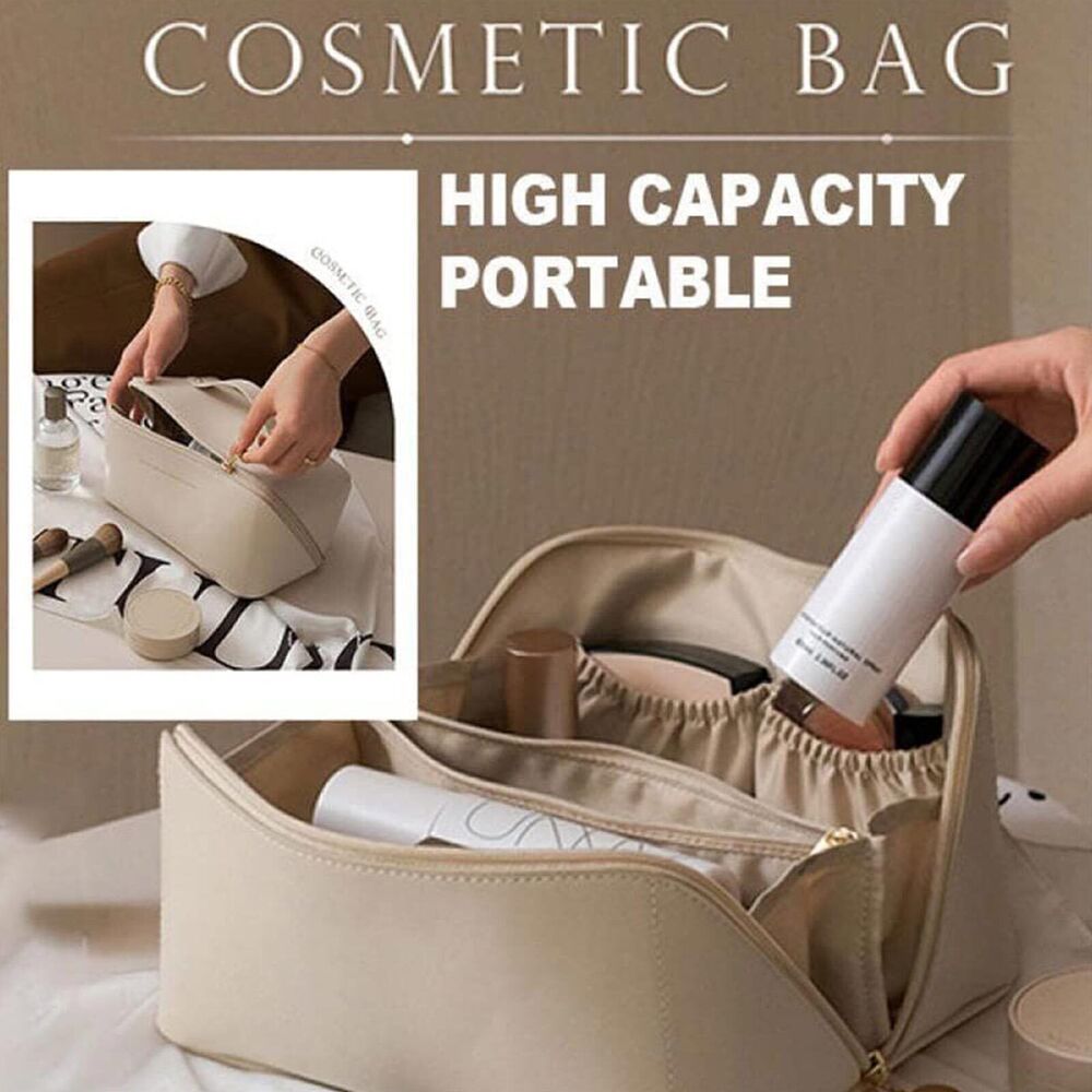 Large Capacity Travel Cosmetic Bag Organizer Makeup with Brushes Slots Dividers