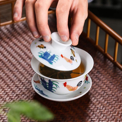 Gaiwan Tea Cup Gaiwan Tea Set with Lid and Saucer Handmade Chinese Porcelain Gai