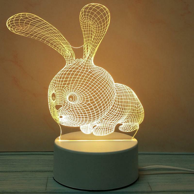 3D LED Night Light USB Chrome Small Table Lamp Hearts Novel Illusion Lamp Girl