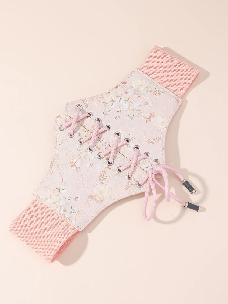 Women Corsets PU Pink Wide Belts Fashion Magic Tape Bandage Lace Rope Waistbands