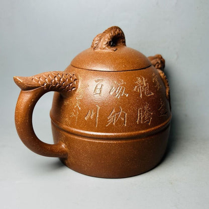 Vintage Chinese Yixing Purple Clay Teapot Zisha Ceramic Carving Dragon Teaware