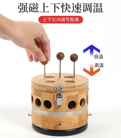 Dia 5" Bamboo moxibustion Box Bianstone Scraping Pot Warm Moxibustion Apparatus