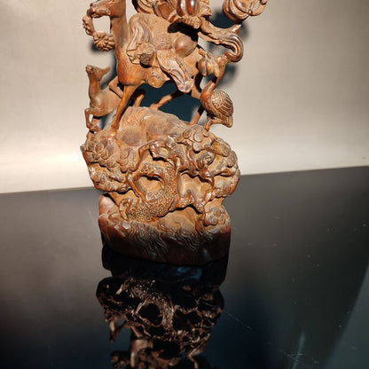 vintage wooden crane carving Nice Wood carved figures the god of longevity home