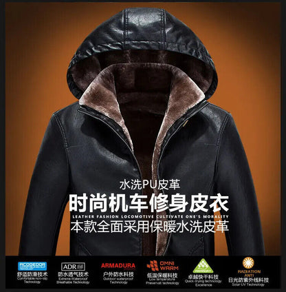 Mens Leather Jacket Coat Moto Casual Slim Leather Jackets 2023