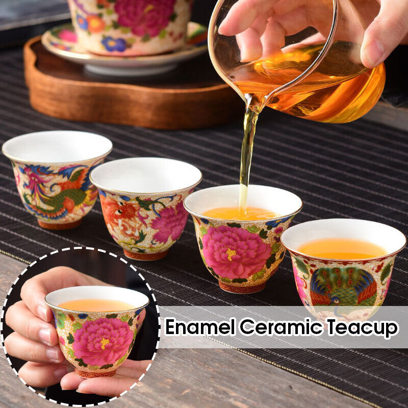 Chinese Enamel Painted Ceramic Teaset Vintage Teacup Eco-friendly Wine Mug Gift