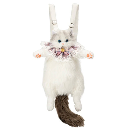 42cm Cute Cat Plush Backpack Women Kawaii Soft School Bag Designer Travel Purse