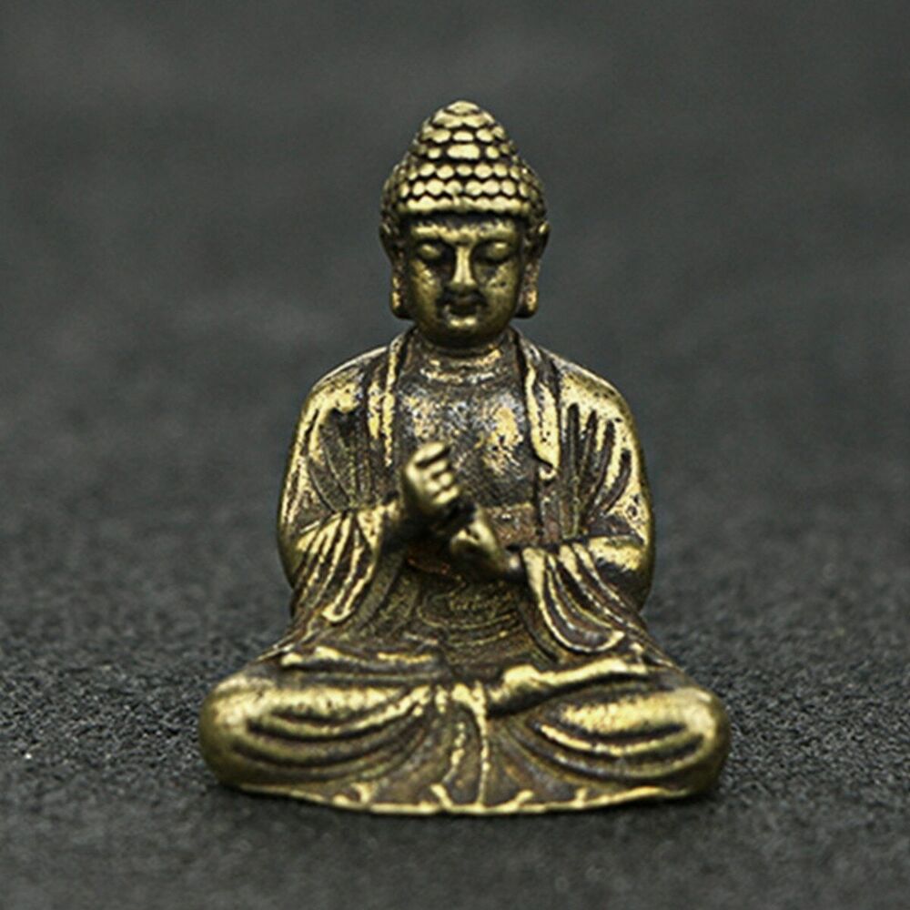 Home Decor Chinese Buddhism Pure Brass Shakyamuni Buddha Small Statue Miniature