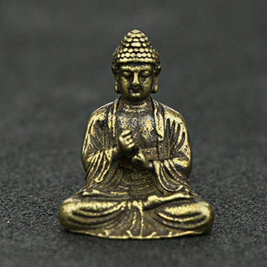 Home Decor Chinese Buddhism Pure Brass Shakyamuni Buddha Small Statue Miniature