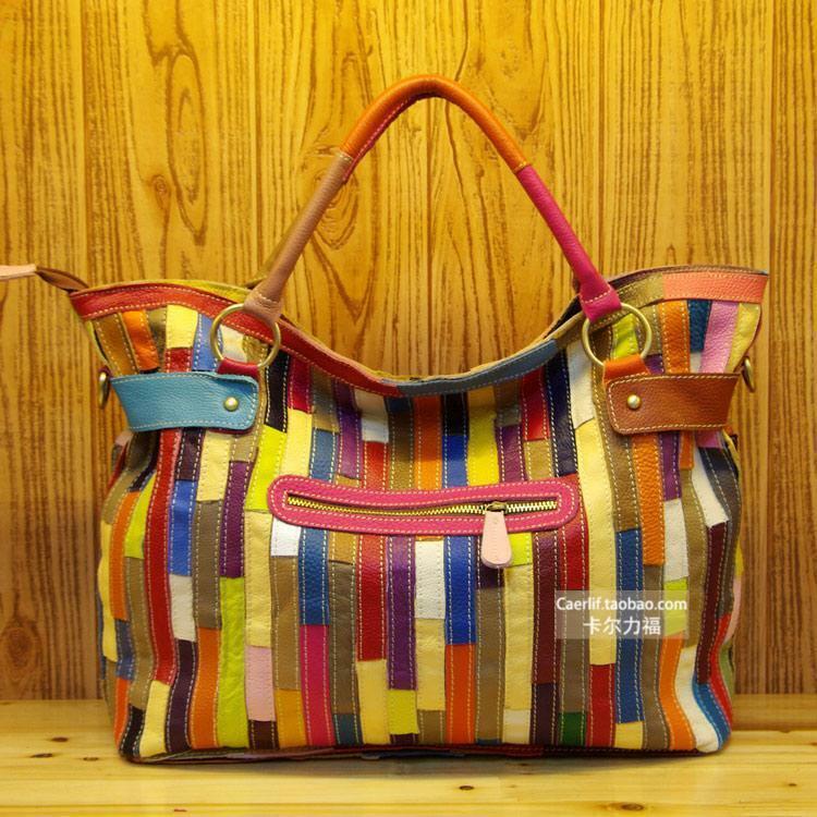 Designer Women'S Genuine Leather Multi-color Handbag Satchel Tote Shoulder Bags