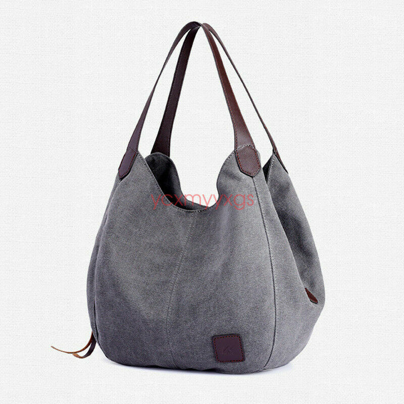 New Women Canvas Tote Bag Casual Handbag Travel Large Zipper Shoulder Purse