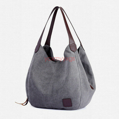 New Women Canvas Tote Bag Casual Handbag Travel Large Zipper Shoulder Purse