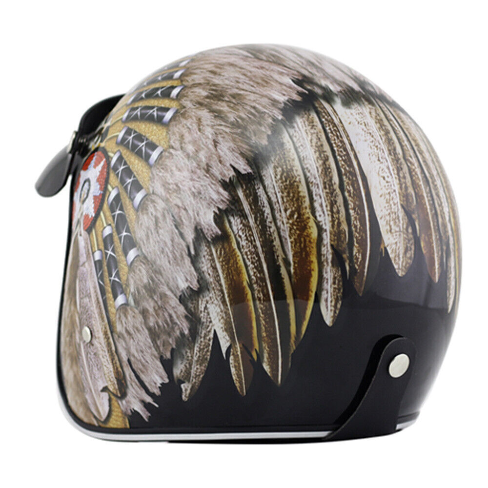 Open Face Motorcycle Helmet Indian Feather Print Cruiser Scooter Bike Helmet DOT