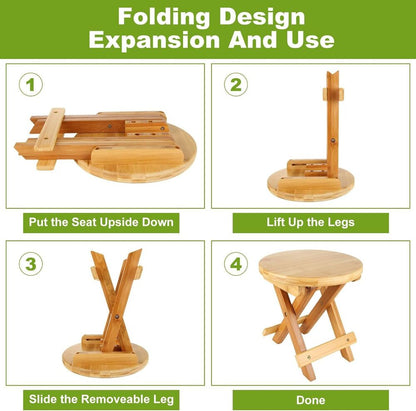 Bamboo Folding Step Stool Shower Bench Foot Rest Fully Assembled Decor (Round)