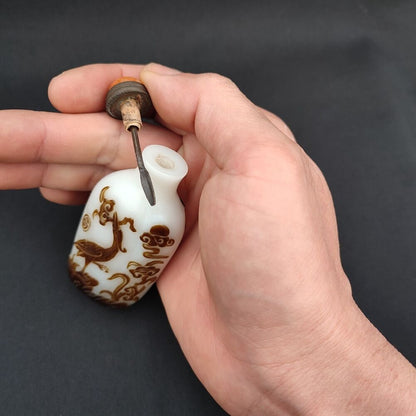 chinese snuff bottle peking glass signed vintage rooster statue crane Artwork