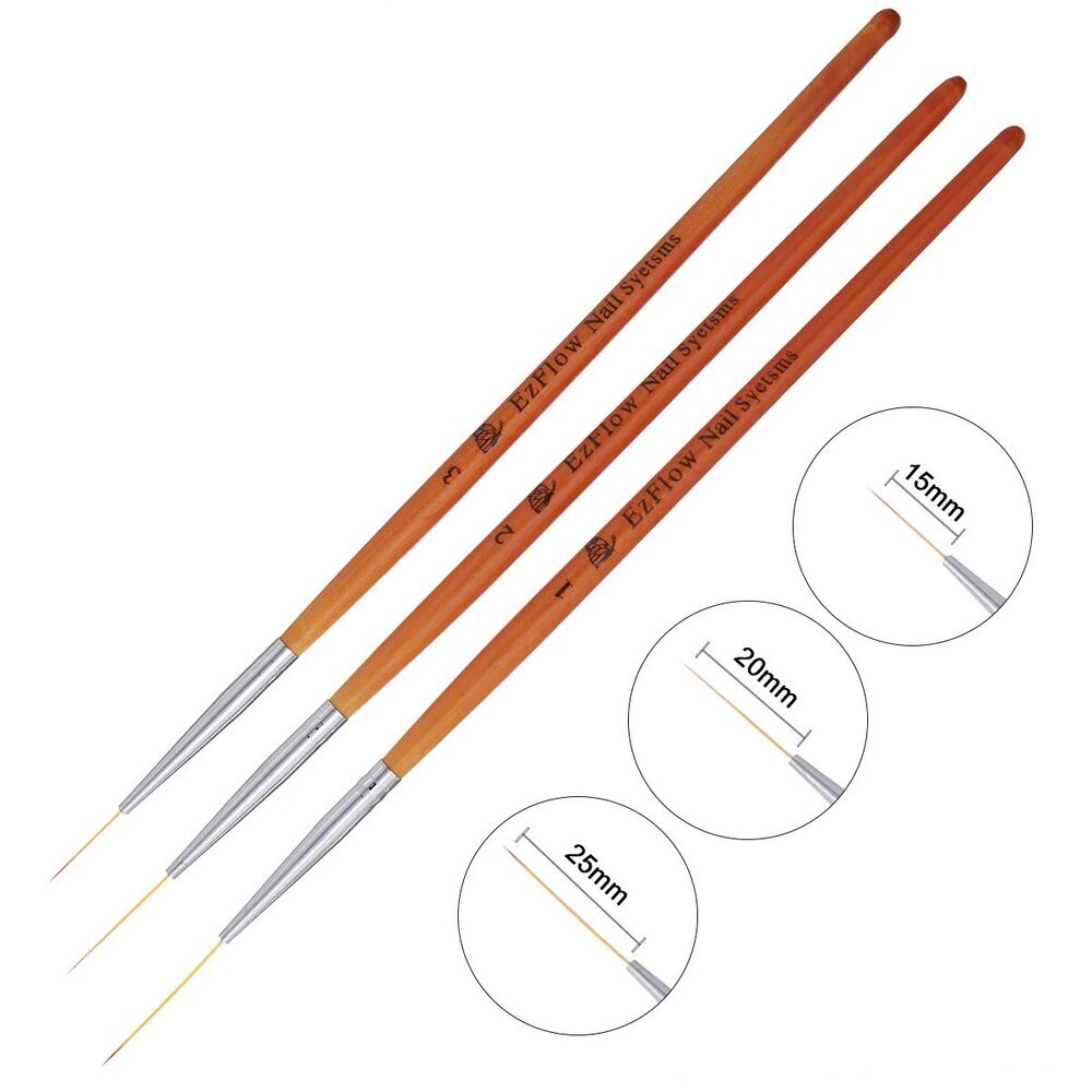 Nail Art Tools 3Pcs Liner Ultra Fine Brush Wooden Handle French Strip 15 20 25mm