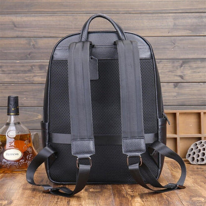 Top Cow Leather Black Backpack, Soft Leather Large Capacity Rucksack Travel Bag