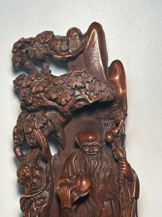 Vintage China Wood Carved God Of Longevity Figure Statue Decor Wooden Sculpture