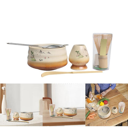 Matcha Tea Set Ceramic Whisk Holder Handmade Matcha Bowl Matcha Ceremony Kit for