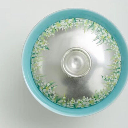 complete tea set silver plated gaiwan matching tea cup towel handmade floral new