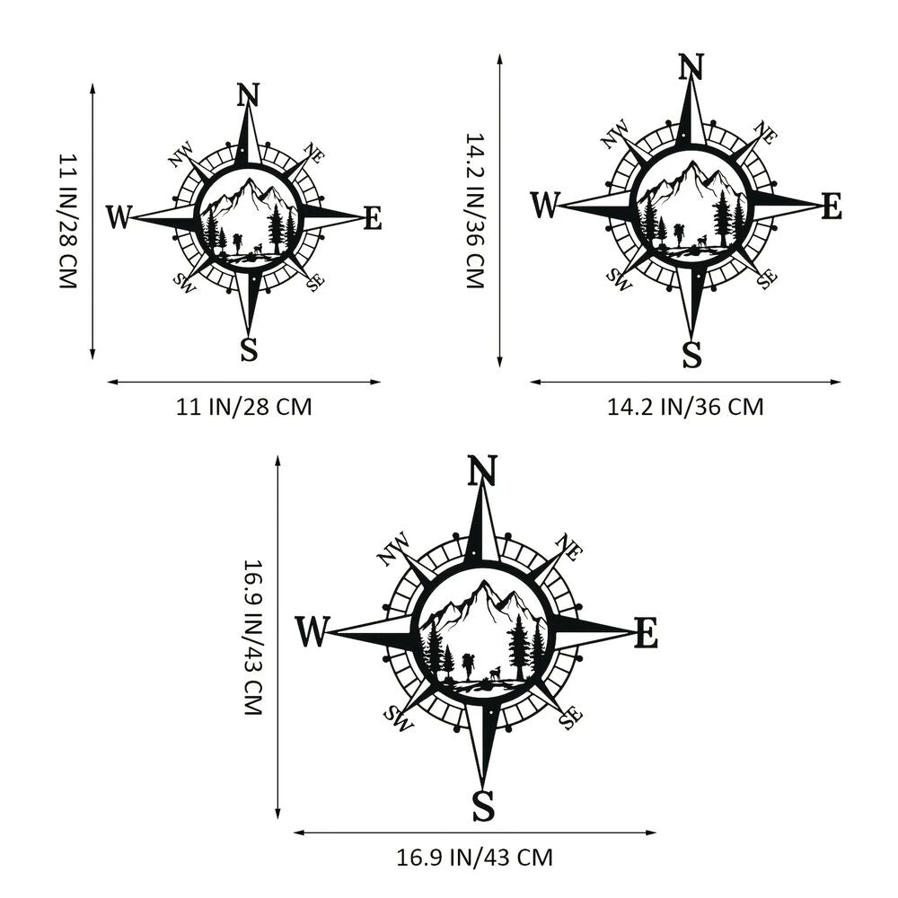 Metal Compass Art Wall Decorations, Line Drawing Home Hanging Art Wall Sculpture
