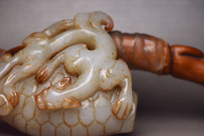 Old Peking Chinese Hetian Jade Hand Carving Dragon Statue Unique Wonderful Art
