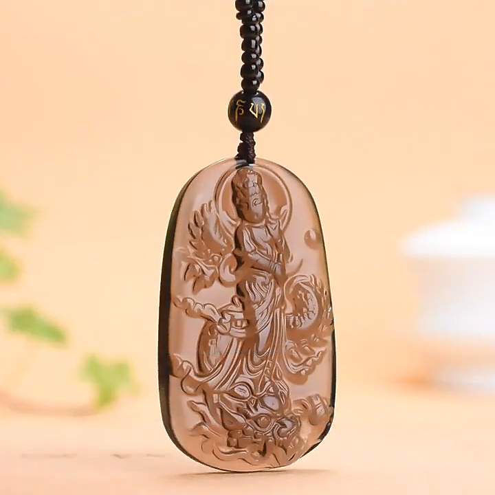 Natural Ice Obsidian Jade Pendant Beads Cord Necklace Buddha Guan Yin Charm