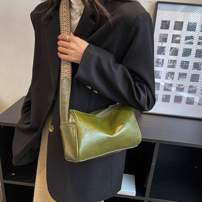 Shoulder Crossbody Bags Women PU Leather Women's Wide Shoulder Bag
