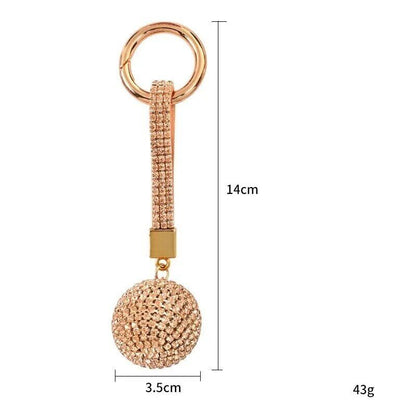 Rhinestone Ball Leather Strap Key Chain Pendant Charm Crystal Purse Bag Car Ring