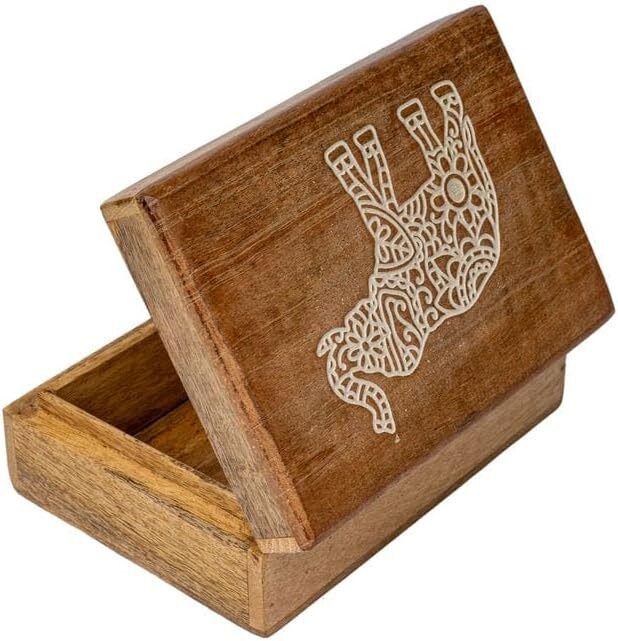Hand Crafted Wooden Jewelery Box with Elephant Design Trinket Box Treasure Chest