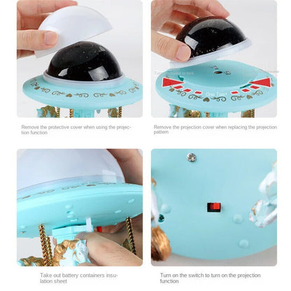 Music Box Plastic Nordic Carousel Star Projection Light Girl Gift 10.5x10.5x16cm