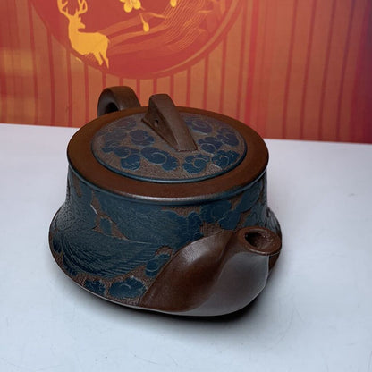 Vintage Chinese Yixing Purple Clay Teapot Zisha Ceremony Dragon Phoenix Teaware